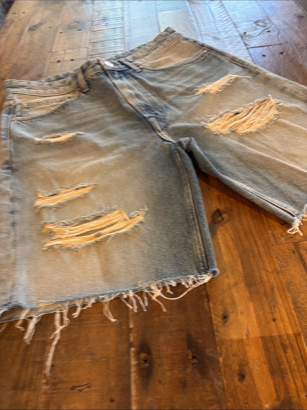 Bershka Light Blue Distressed Denim Shorts For Women.